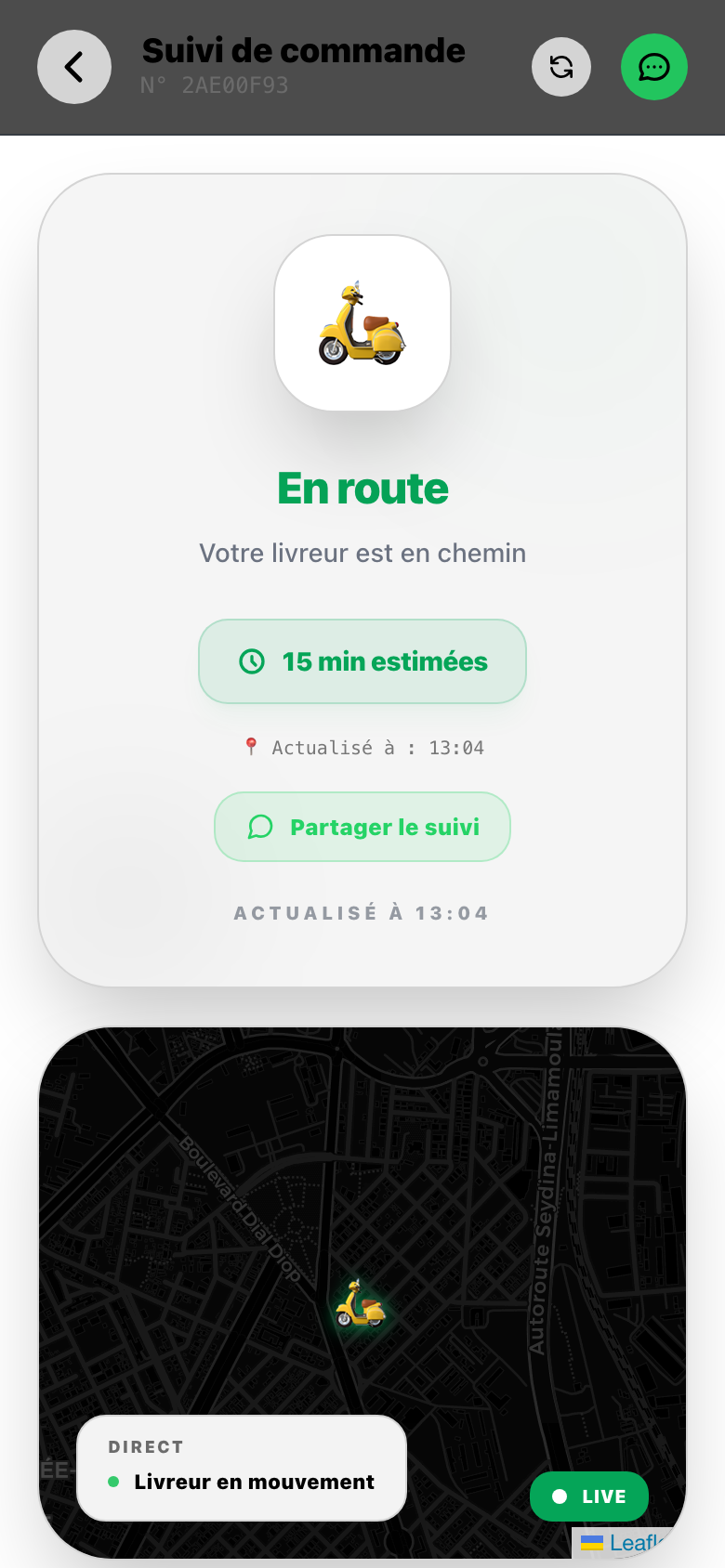 App client : suivi GPS de la livraison en cours